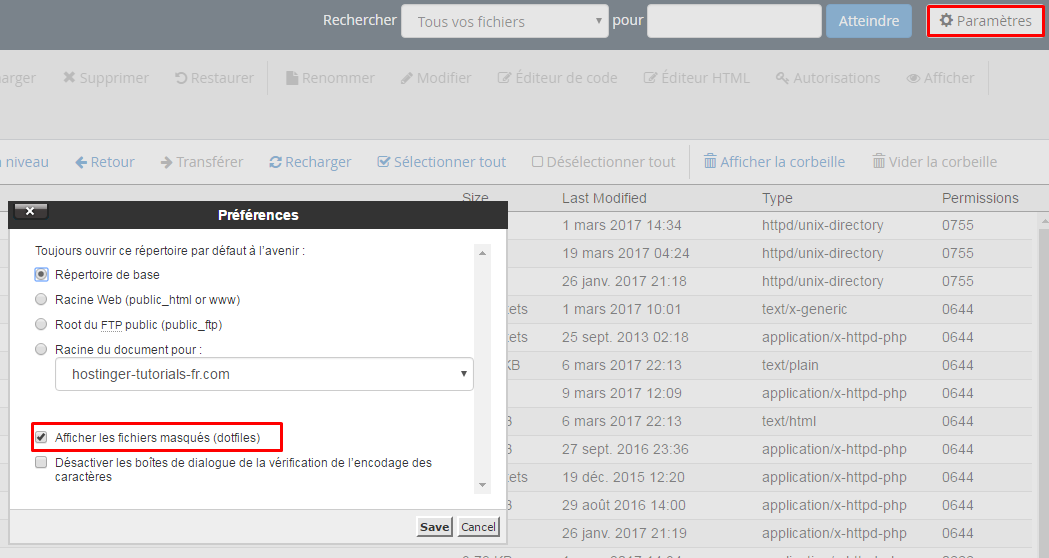 fichiers masqués sur cpanel