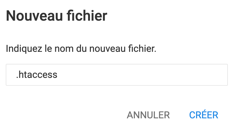 Le processus de création d'un nouveau fichier .htaccess sur le gestionnaire de fichiers Hostinger