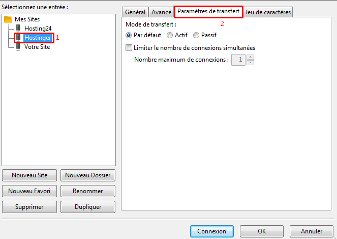 parametres de transfert filezilla