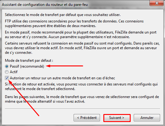 passif autoriser retour filezilla