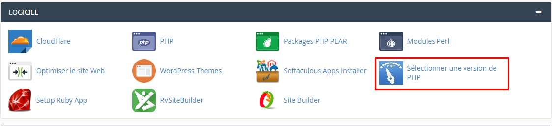 selectionner version php cpanel