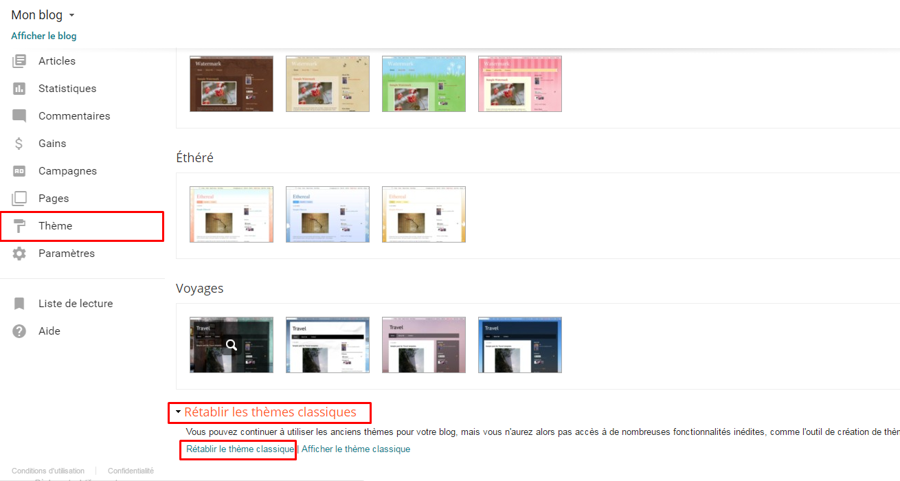 theme classique blogger
