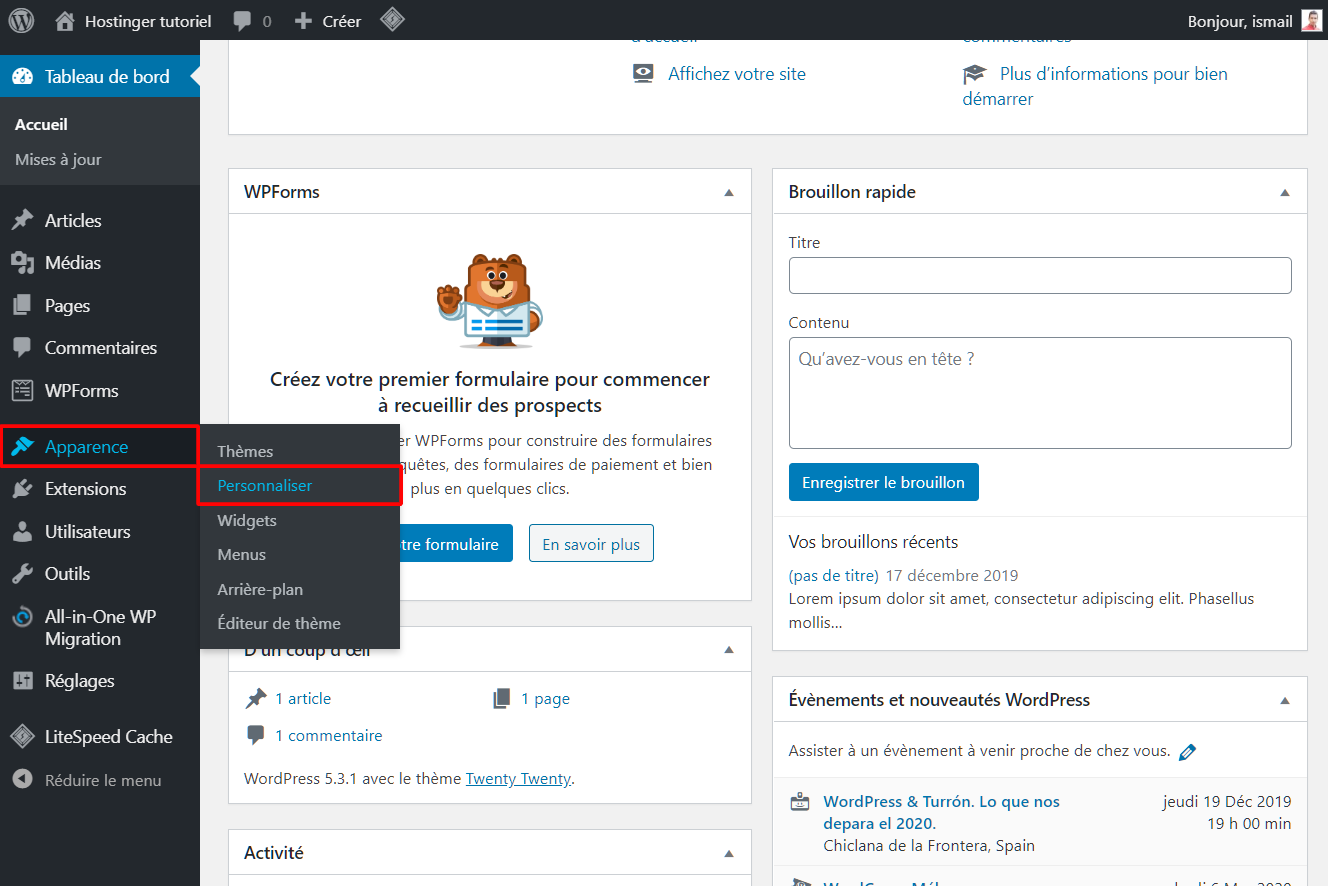 Choisir le menu personnaliser dans WordPress