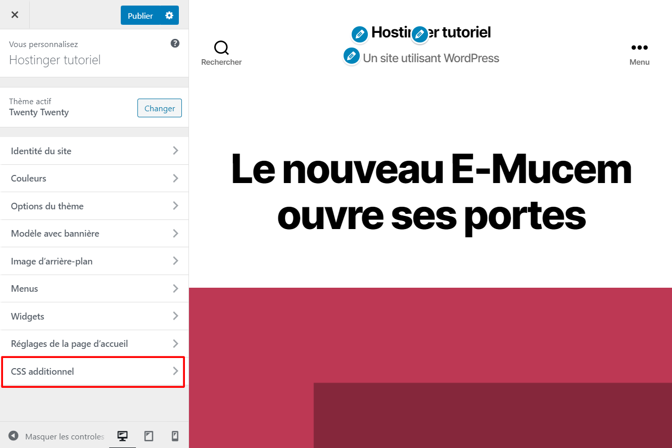 Choix css additonal dans WordPress