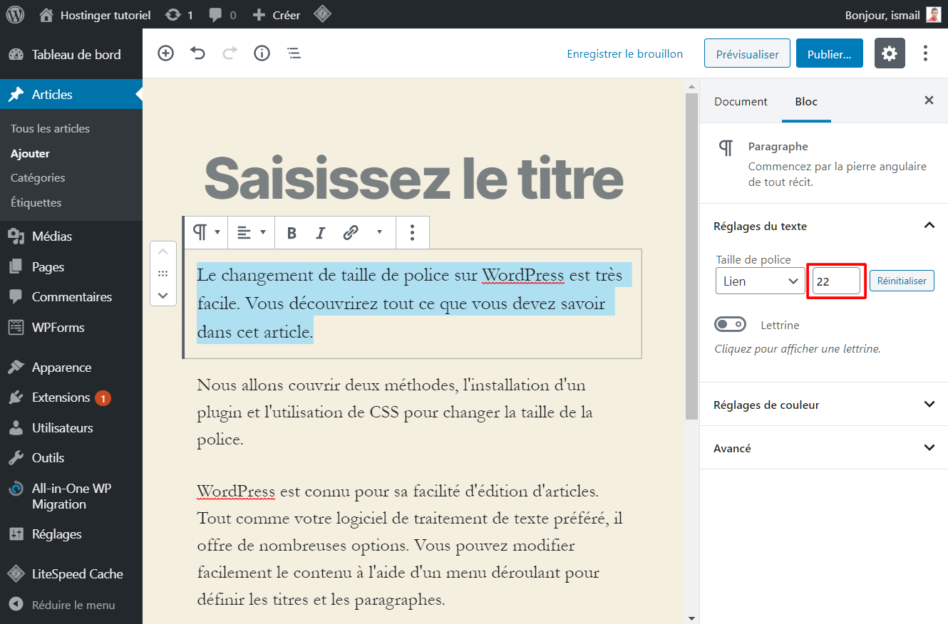 Comment changer manuellement la taille de police dans WordPress