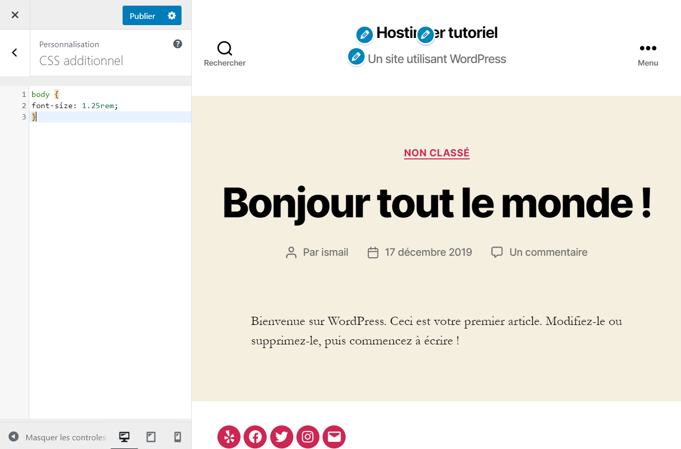 Modification de la taille de la police en entier à l'aide de CSS additonal