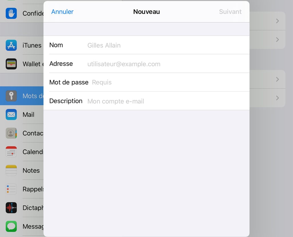 Entrez les détails de votre compte email