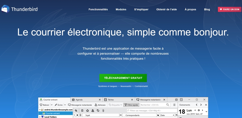 Téléchargement de l'application Mozilla Thunderbird.