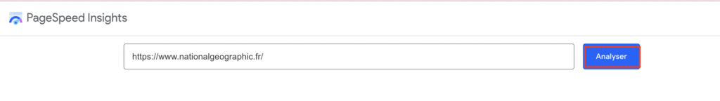 Barre de recherche Google PageSpeed Insights