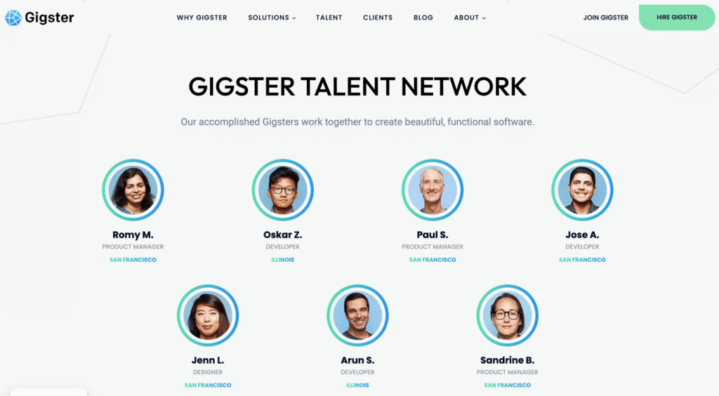 Landing page de Gigster