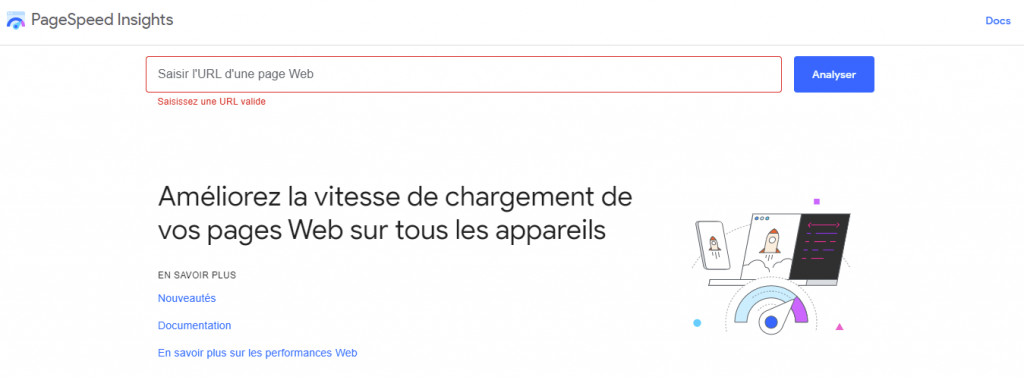 Une capture d'écran montrant l'outil PageSpeed Insights