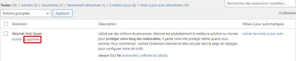supprimer un plugin WordPress