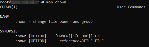 Utilisation de la commande man pour étudier chown