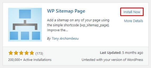 Cliquez sur le bouton Installer maintenant pour obtenir le plugin WP Sitemap Page.