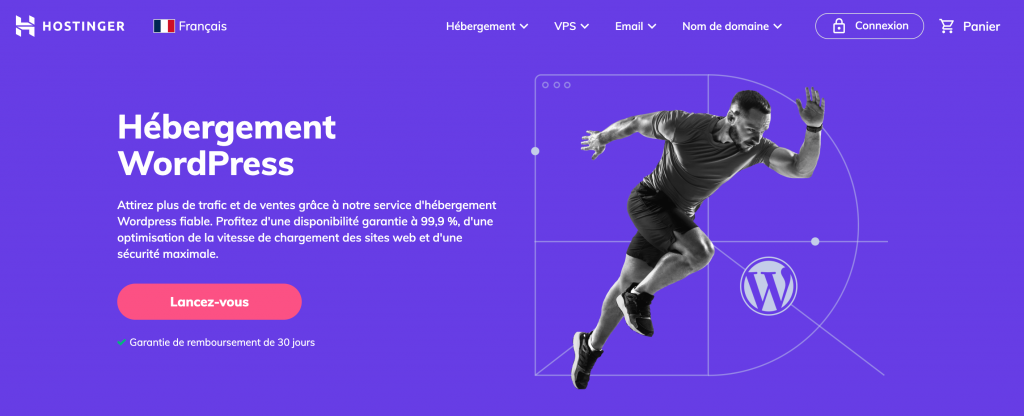 Page d'atterrissage de l'hébergement WordPress de Hostinger 