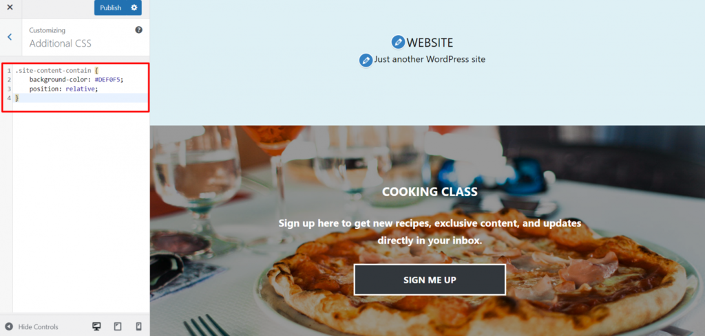 La landing page qui utilise un CSS supplémentaire pour modifier sa couleur d'arrière-plan.