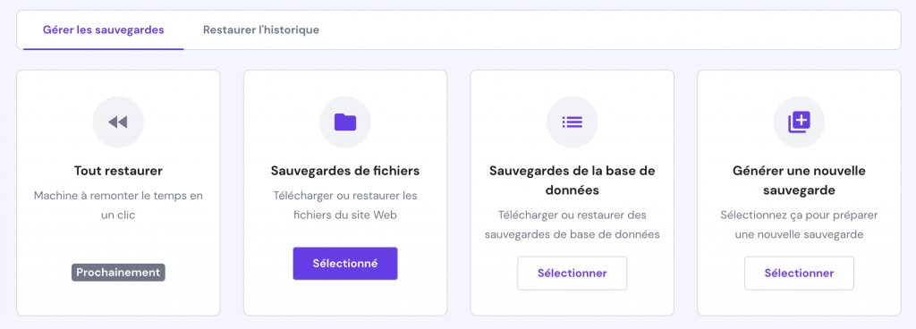 Gestionnaire de sauvgardes hPanel 