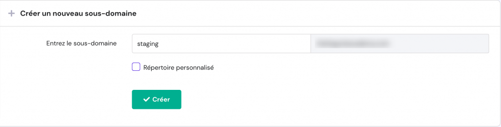 Section des sous-domaines de Hostinger, où l'utilisateur peut créer un nouveau sous-domaine