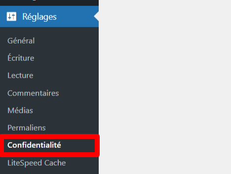 réglages-confidentialité-WordPress paramètres de confidentialité dans le tableau de bord de WordPress