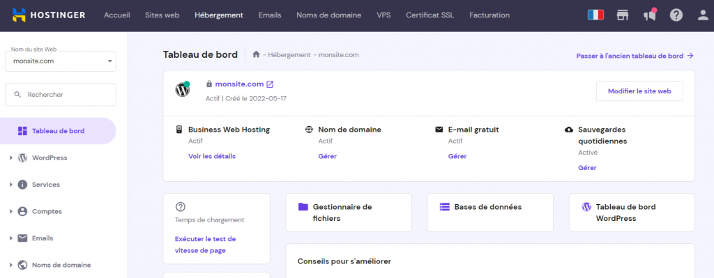 experience-utilisateurs-hpanel Tableau de bord de hpanel