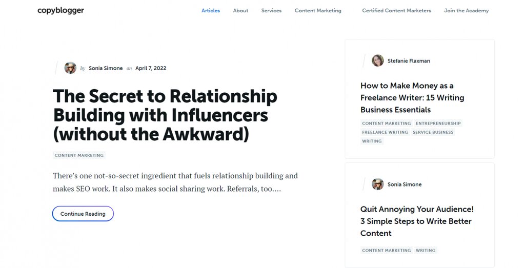 blog-Copyblogger Capture d'écran du blog Copyblogger