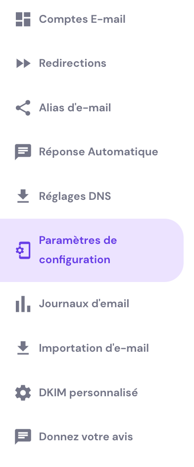 Le bouton de configuration des paramètres pour les courriels sur hPanel