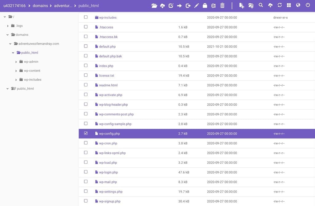 Ouvrir le fichier wp-config.php sur hPanel
