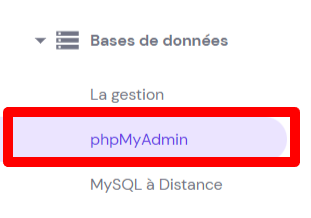 Section des bases de données sur hPanel 