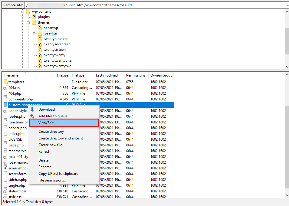Modifier un fichier sur filezilla 