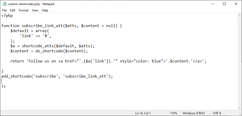 Fichier contenant un short code fermé