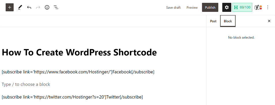 Insertion du shortcode sur WordPress