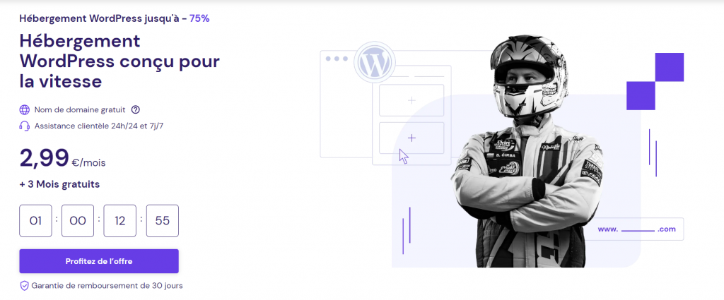 Page d'hébergement WordPress de Hostinger