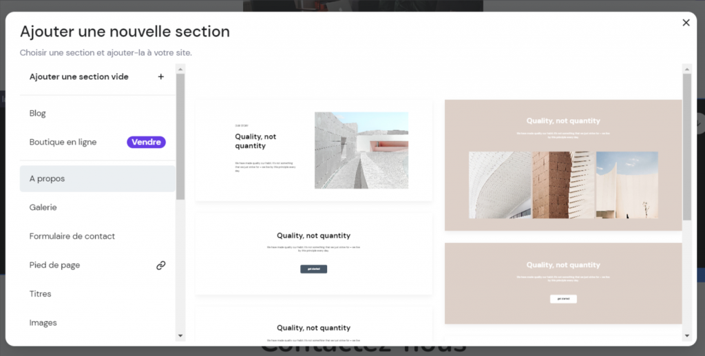 L'interface utilisateur du constructeur de sites web Hostinger