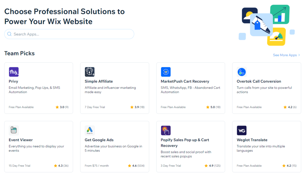 applications-Wix Les applications Wix