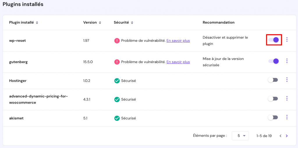 Activer un plugin sur hPanel