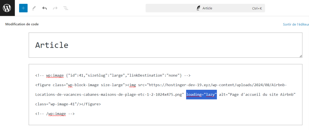 Ajouter la balise du lazy loading