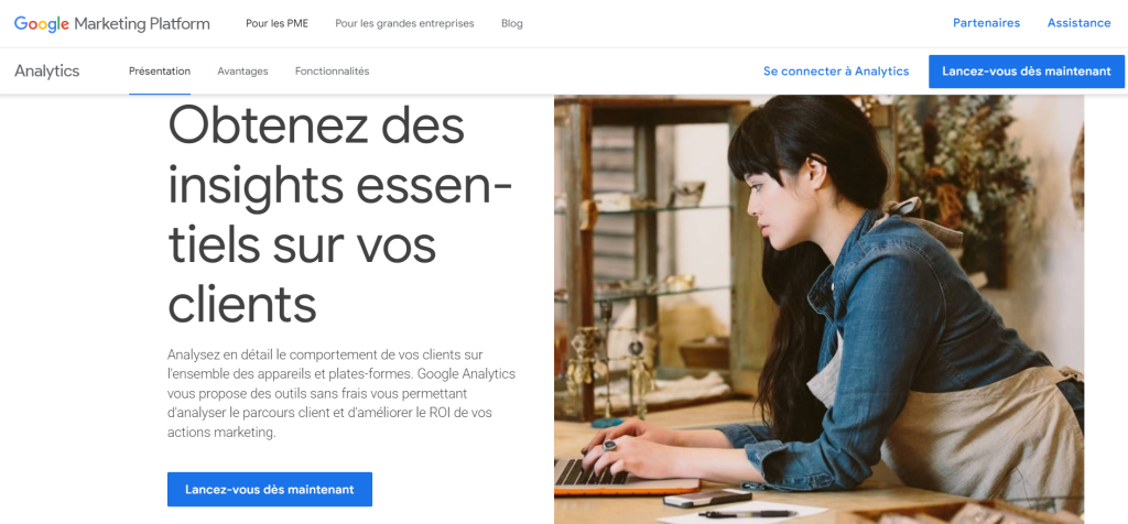 Page d'accueil de Google Analytics