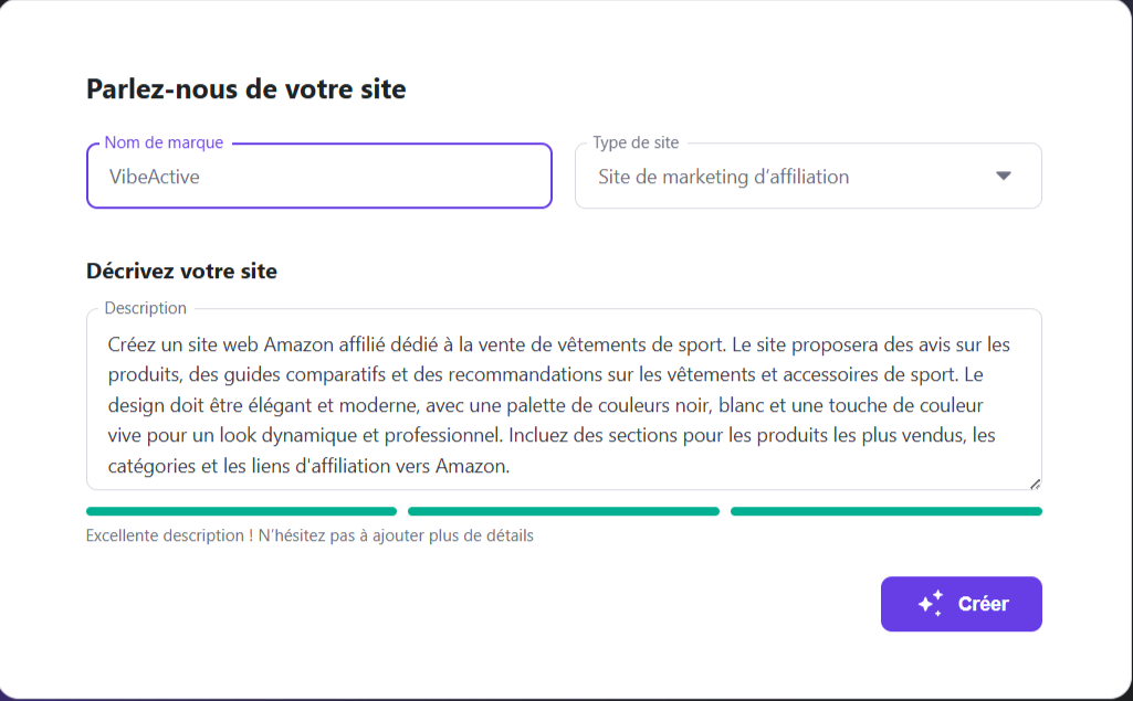 Prompt de création d'un site d'affiliation