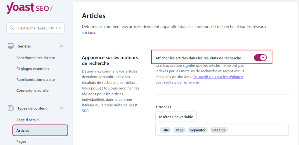 Paramètres de publication pour les articles