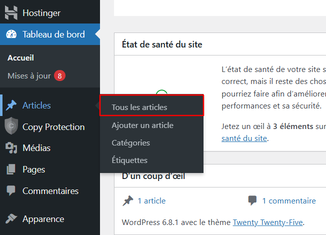 Ajouter un nouvel article dans le tableau de bord WordPress