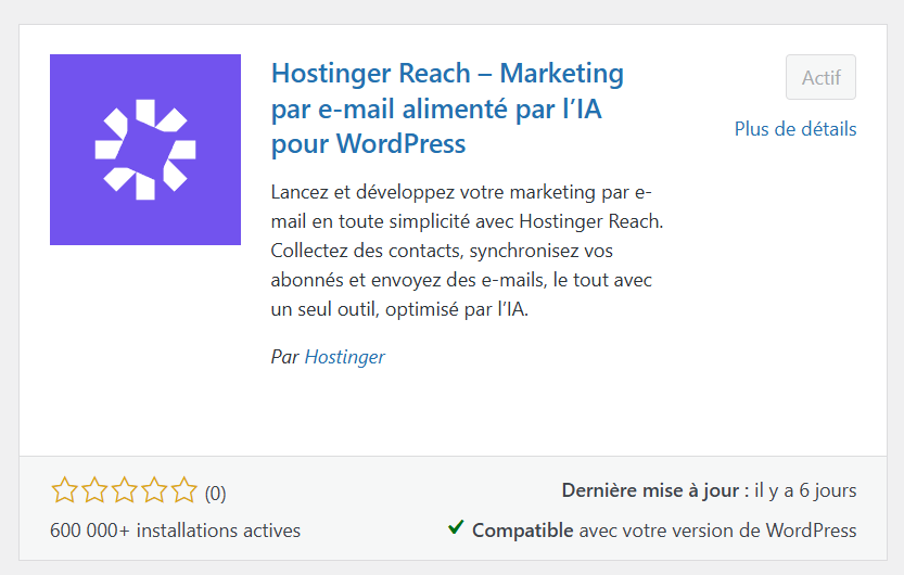 Plugin Hostinger Reach pour WP