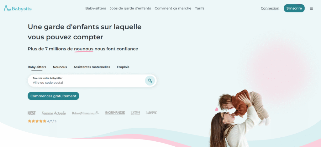 Page d'atterrissage de Babysits