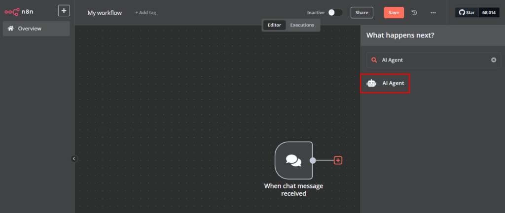 Ajout d'un nœud d'agent AI.