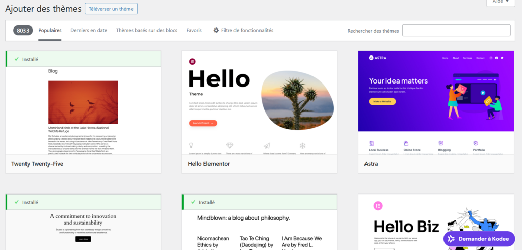 Sélection de thèmes WordPress.