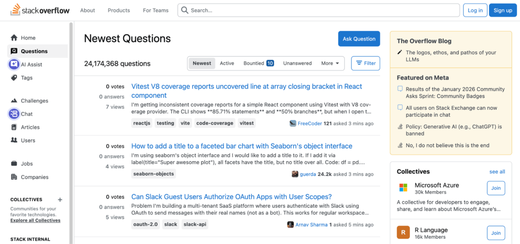 Page d’accueil de Stack Overflow
