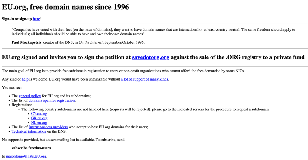 Page d’accueil de EU.org