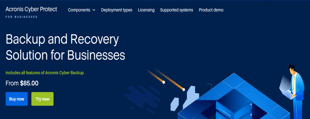Page d’accueil officielle d’Acronis Cyber Backup