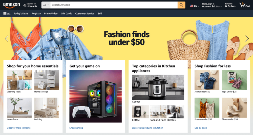 Page d’accueil d’Amazon