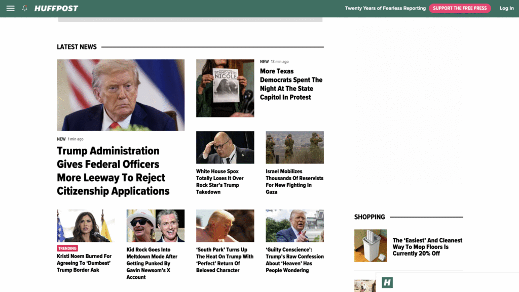 La page d’accueil du Huffington Post