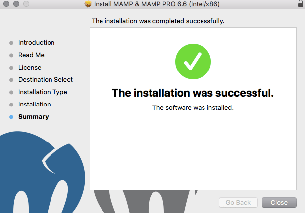 Résumé : L’installation de MAMP s’est terminée avec succès.